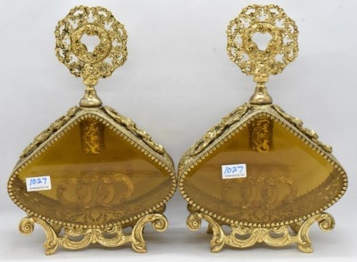 3 pc. Gold metal ormolu filigree dresser set: large jewelry box and (2) perfume bottles - 12