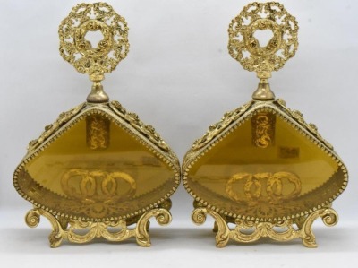 3 pc. Gold metal ormolu filigree dresser set: large jewelry box and (2) perfume bottles - 14