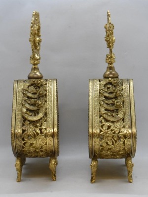 3 pc. Gold metal ormolu filigree dresser set: large jewelry box and (2) perfume bottles - 15