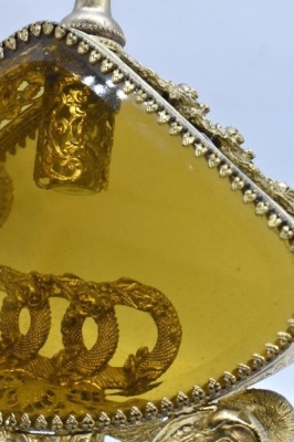 3 pc. Gold metal ormolu filigree dresser set: large jewelry box and (2) perfume bottles - 18