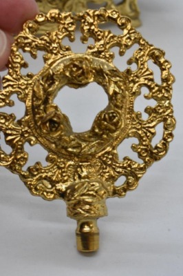 3 pc. Gold metal ormolu filigree dresser set: large jewelry box and (2) perfume bottles - 19