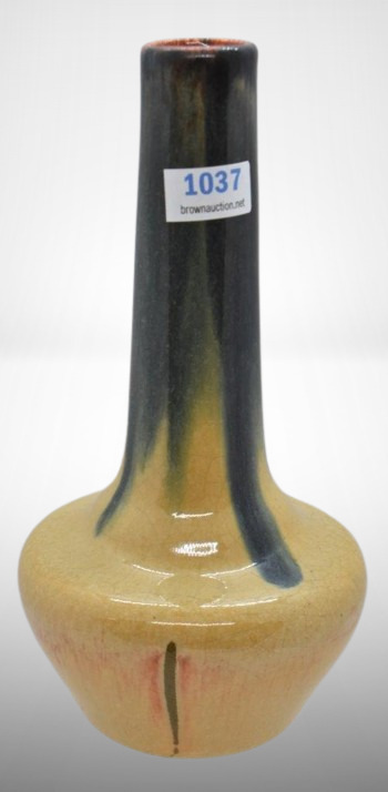 Muncie Pottery drip glaze 7" stick neck vase