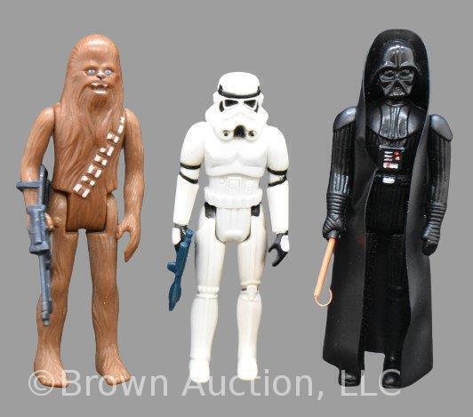 (3) Vintage Kenner Star Wars 1977 action figures: Chewbacca, Darth Vader and Storm Trooper