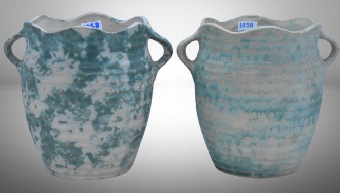 (2) Burley Winter 3F ribbed 5.5" vases, greens