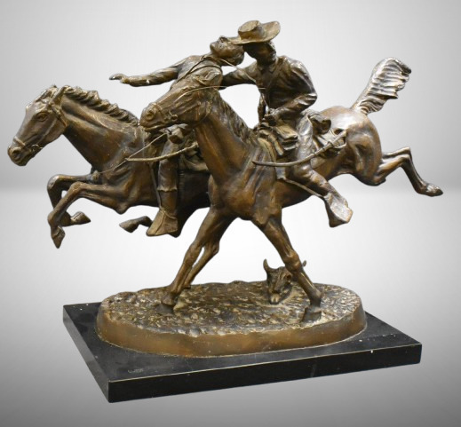 "Wounded Bunkie" Frederic Remington bronze on marble base