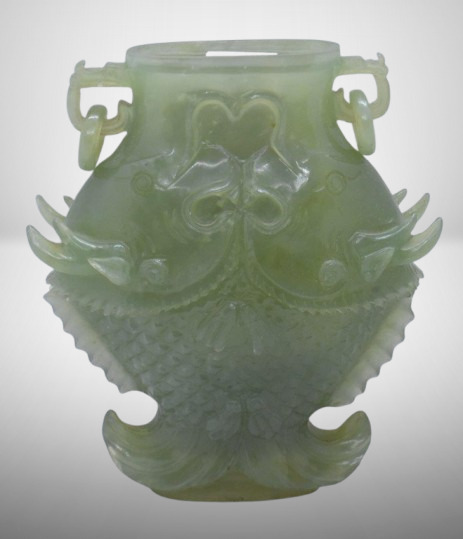 Chinese carved jade 5.5"h vase, intricate detailing