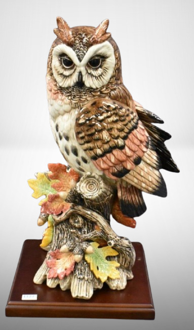 Fitz and Floyd 15"h Owl figurine on wood stand