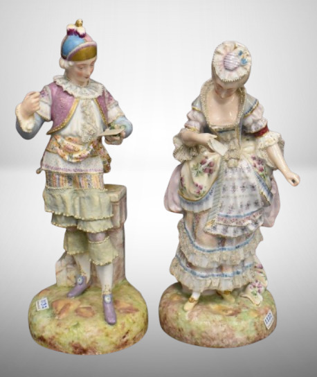 Pair of Meissen 13" tall figurines of Victorian couple