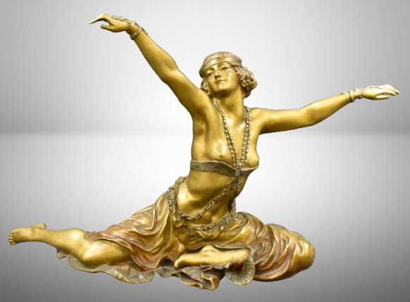 Art Deco gilt bronze sculpture "Theban Dancer" by CJR Colinet