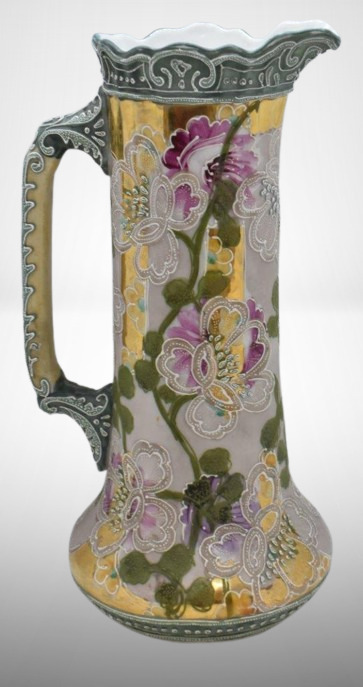 Nippon Moriage 10.5" pitcher, floral designs