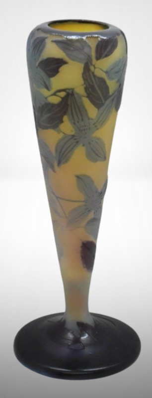 Signed Galle Cameo 8" vase w/ floral designs