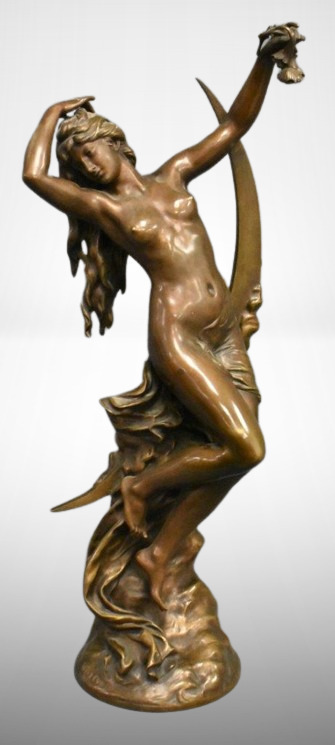 Signed Ch. Levy Allegory of the Night bronze sculpture, 27" tall