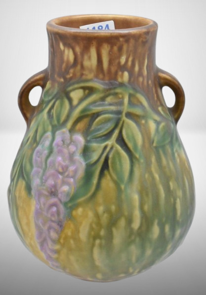 Roseville Wisteria 631-6" vase, tan