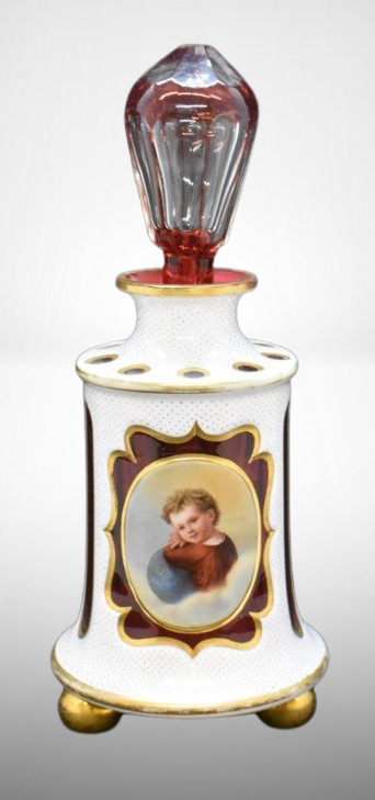 Bohemian cranberry cut-to-clear 9.5" decanter w/ stopper