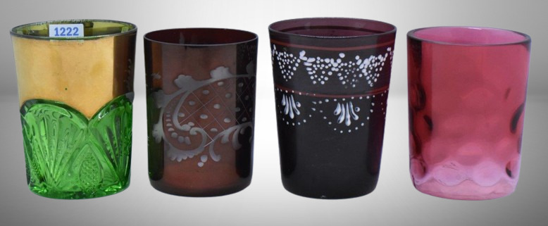 (4) Art Glass tumblers incl. cranberry, EAPG, etc.