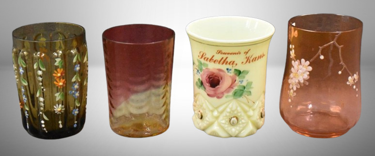 (4) Art Glass tumblers incl. souv. Custard, amberina, etc.
