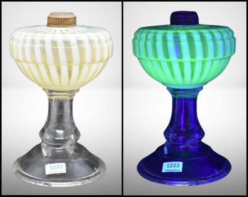 Vaseline opalescent Stripes 7" kerosene lamp