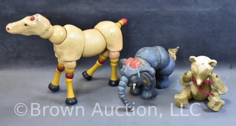 (2) Vintage Twistum toys - Circus elephant and horse and (1) jointed bear