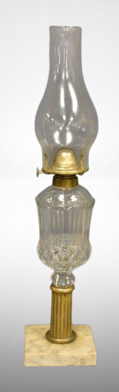 Kerosene lamp w/ crystal font and metal and marble base