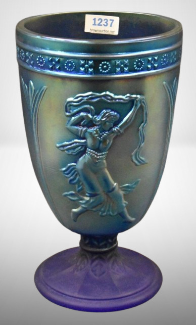Fenton Art Glass Special 100th Anniv. Favrene Dancing Ladies 7"h vase, blue