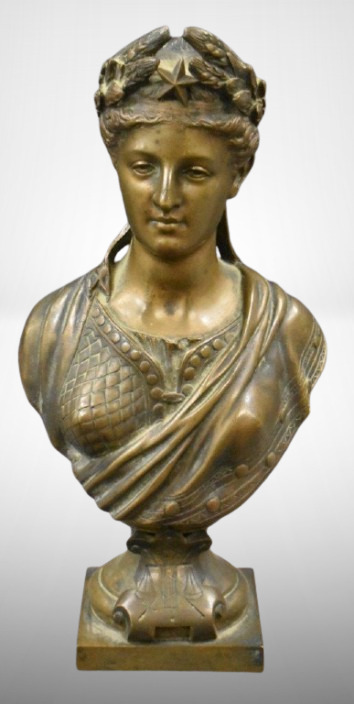 Bronze lady bust sculpture by J. Bulio, 9.5"t