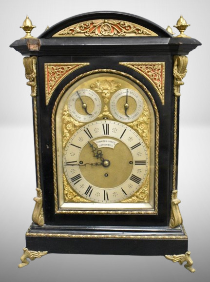 Attractive ornate gilt-brass wood cased Thwaites and Reed/ Clerkenwell mantel clock - works!