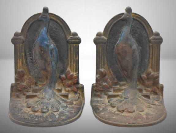 Pair of Art Nouveau Cast Iron Peacock bookends