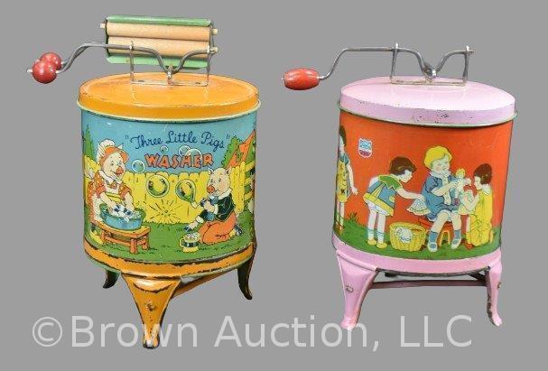 (2) J. Chein child's tin litho toy washers: 1930's "Three Little Pigs"; "Dolly's Washer"