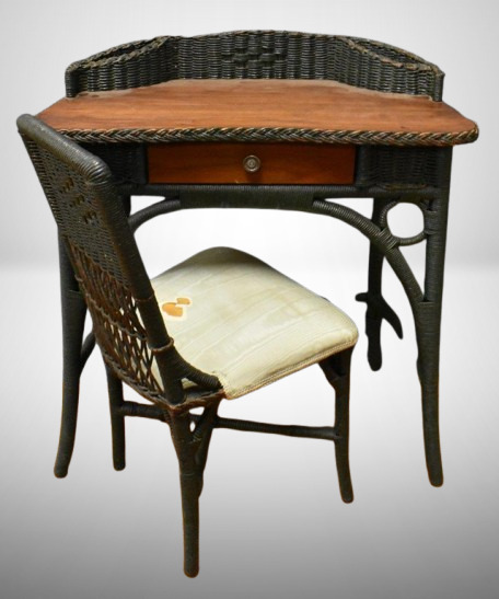 Wicker and rattan secretary writing desk w/ matching chair