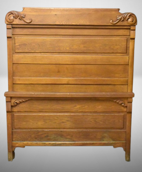 Oak head, foot and side boards, applied carvings