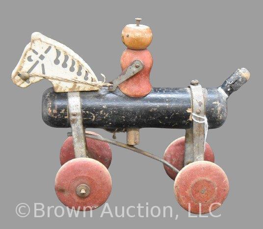 1924 Tinkertoy horse and rider pull toy