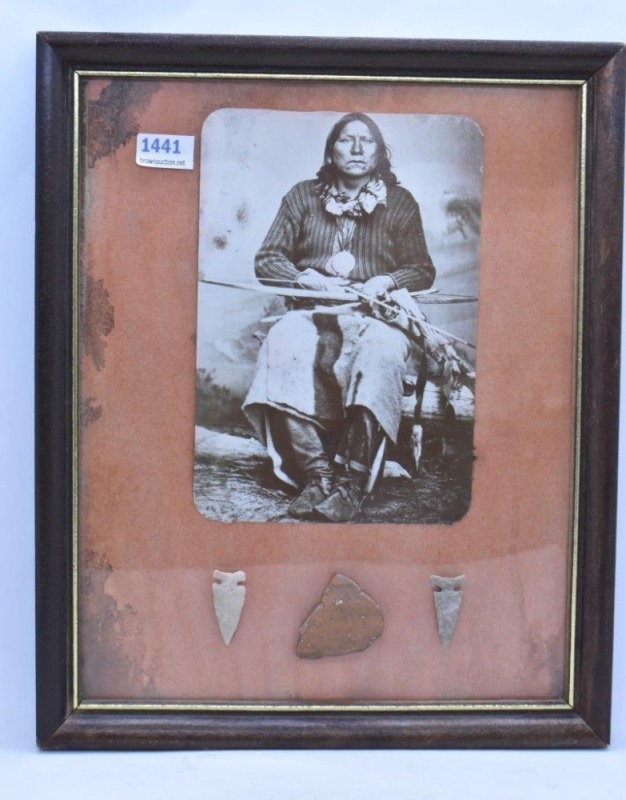 Photograph of Satanta (aka White Bear) + (4) Indian artifacts