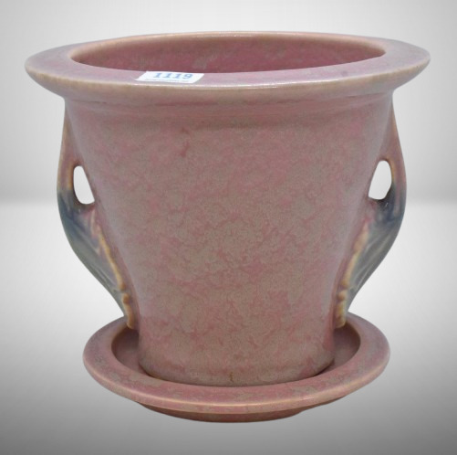 Roseville Tuscany 5" flower pot w/ saucer, pink