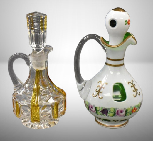 (2) Glass cruets: EAPG and emerald green cut-to-clear