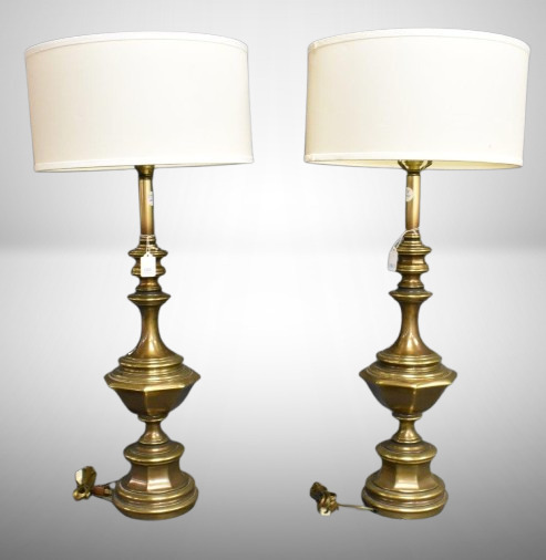 (2) Brass 34" table lamps w/ shades