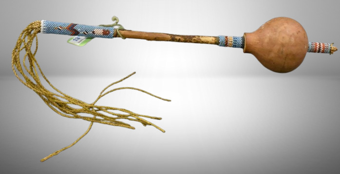 Native American Zuni Indian gourd rattle, 12"l
