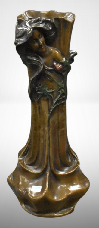 T. Loran "Faces Vase" 18" tall bronze sculpture