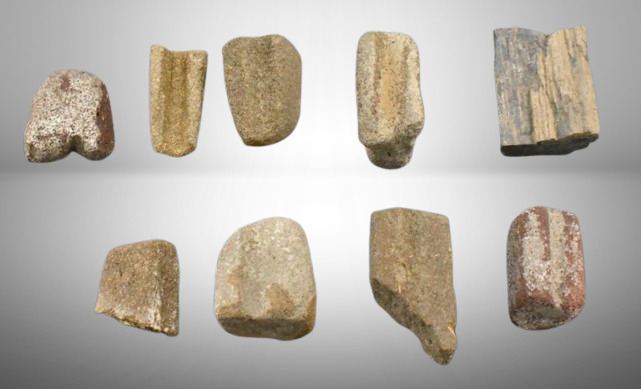 Grouping of sandstone sharpening stones dug in Kiowa Co., KS