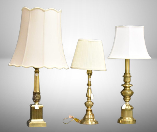 (3) Brass table lamps, 1-Stiffel
