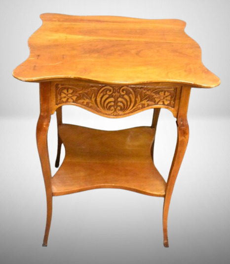 Antique parlor table w/ nicely carved skirt, cabriole legs