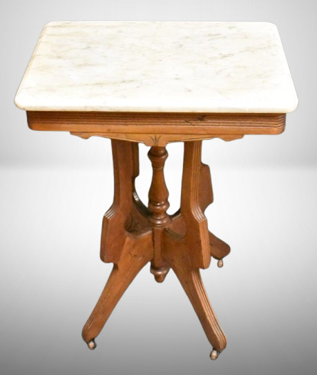 Antique Eastlake-style end table w/ marble top, ornate carved legs