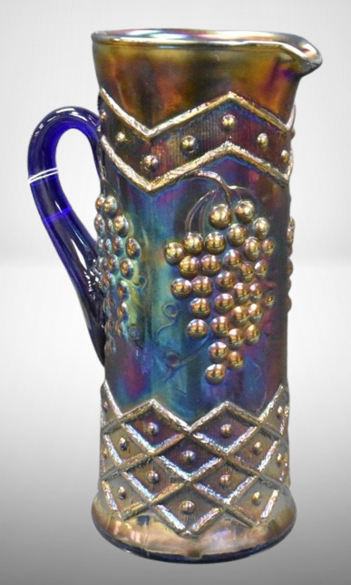 Fenton Carnival Glass Lattice and Grape 11.5" tankard, cobalt