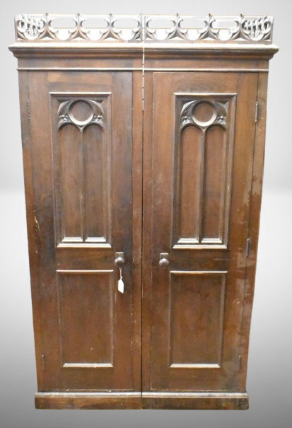 Antique Gothic church confessional, 48"w x 36" deep x 7'3" tall (2 pcs.)