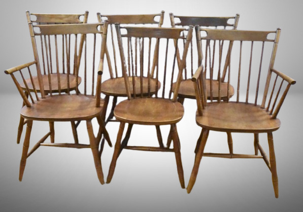 (6) Tell City maple kitchen chairs, spindle back