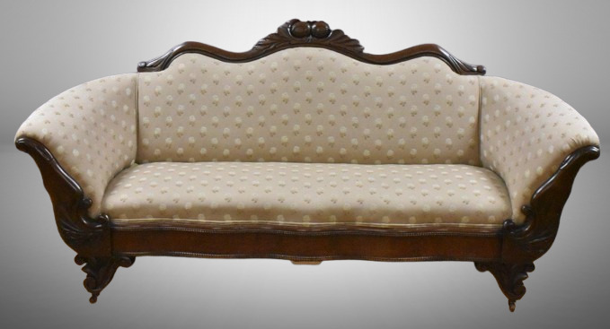 Empire parlor sofa, walnut frame w/ nice carving