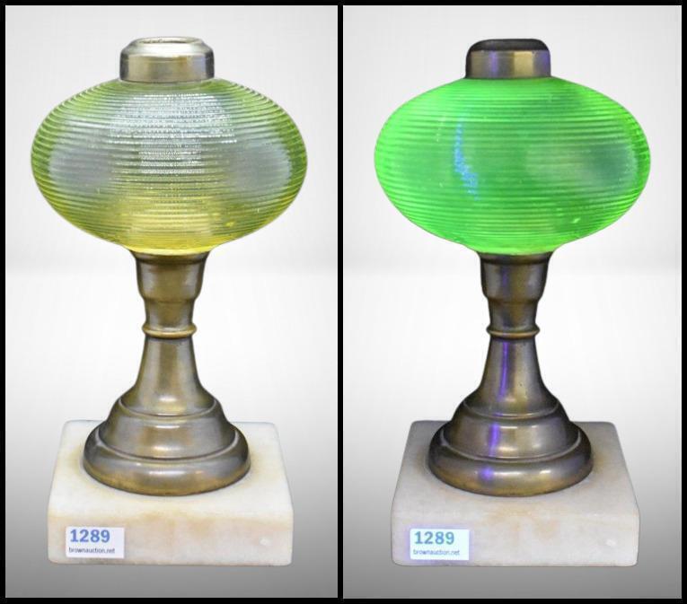 Vaseline kerosene lamp on marble base, horizontal threaded font