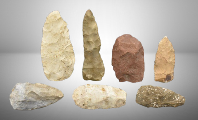 (7) Pre-Columbian Native American Indian artififacts - stone tools and points