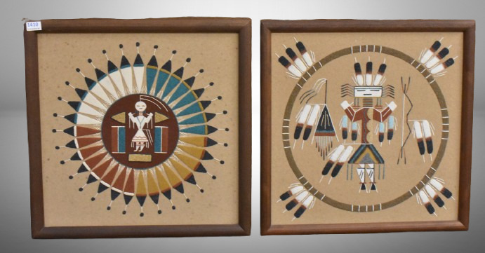 (2) Navajo sand paintings: Female Yei; Sun and Eagle - signed by J Begay