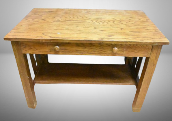 Spanish Oak Library table w/ drawer and lower shelf