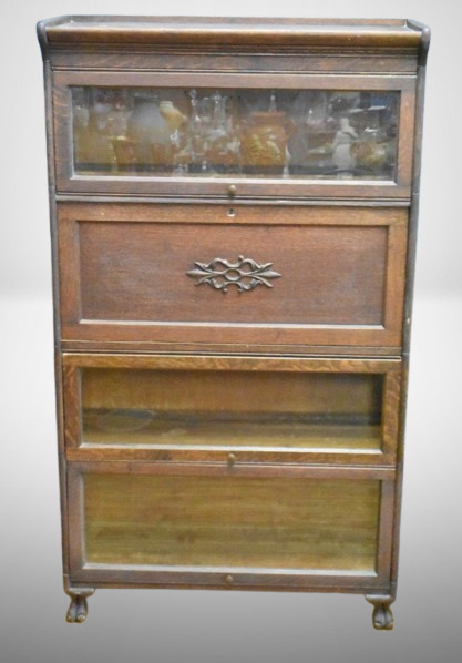 4-section oak Barister's stacked/ sectional bookcase with drop-front secretary section